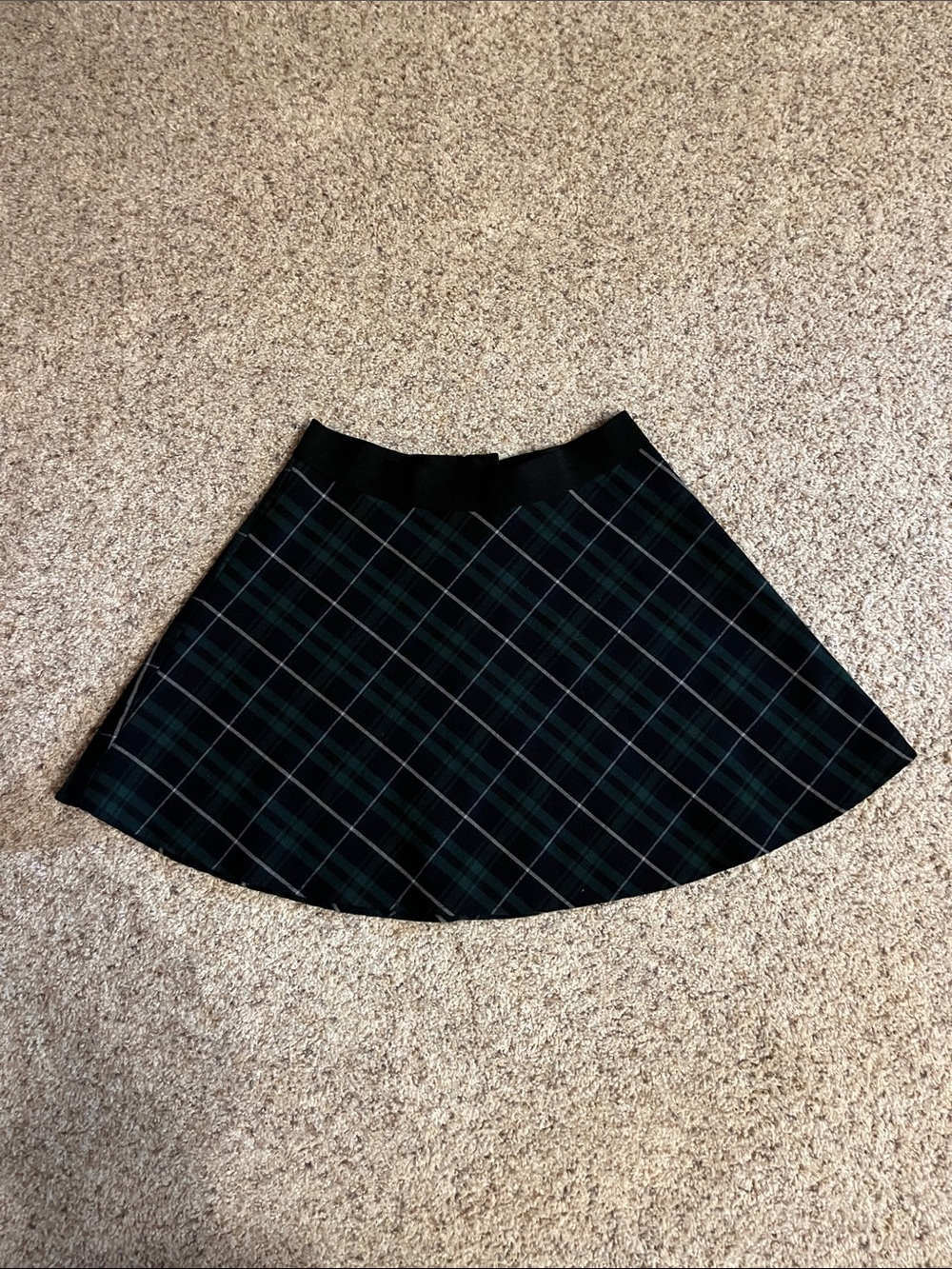 Black and Dark Green Plaid A-Line Mini Skirt